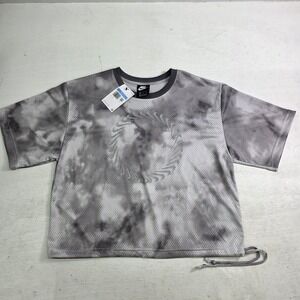 Nike Circle Logo Training Running Mesh Top Gym Jogging Shirt Gray Women Sz M NWT